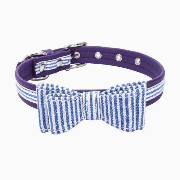 Zach Saylor Blue Purple Oxford Stripe Bow Tie Dog Collar Large Gift Packaged - Picture 1 of 9